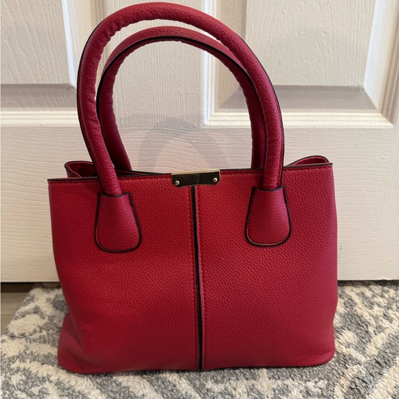 Women’s Red Structured Satchel Handbag – Pebbled Leather Look w/ Crossbody Strap - Picture 4 of 4